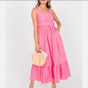 PinkBlush Pleated Back Tie Maternity Midi Dress